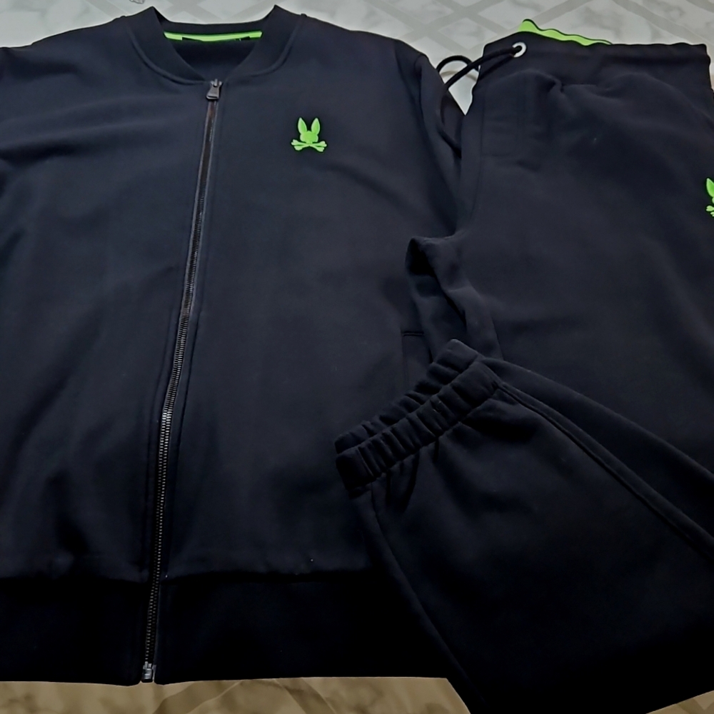 PSYCHO BUNNY Mens Black LIKE NEW Full Zip Extra Thick Sweatsuit -